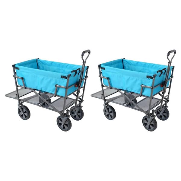 Mac Sports 2.50 cu.ft. Heavy Duty Fabric Double Decker Collapsible Garden Cart, Blue (2 Pack)
