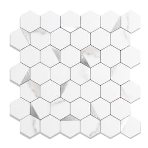 Hexagon Marble White Mixed Silver Metal 12 in. x 12 in. PVC Peel and Stick Backsplash Wall Tile (20 sq.ft./20-Sheets)