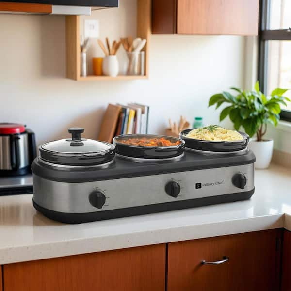 7.5 qt. Triple Slow Cooker-Stainless Steel in Black CCSC3105-SS