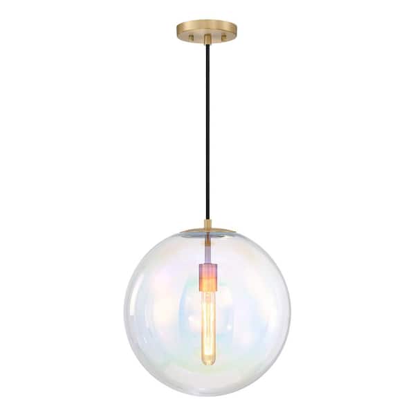 Designers Fountain Lena 60-Watt 1-Light Brushed Gold Modern Pendant Light with 14 in. Clear Iridescent Glass Shade