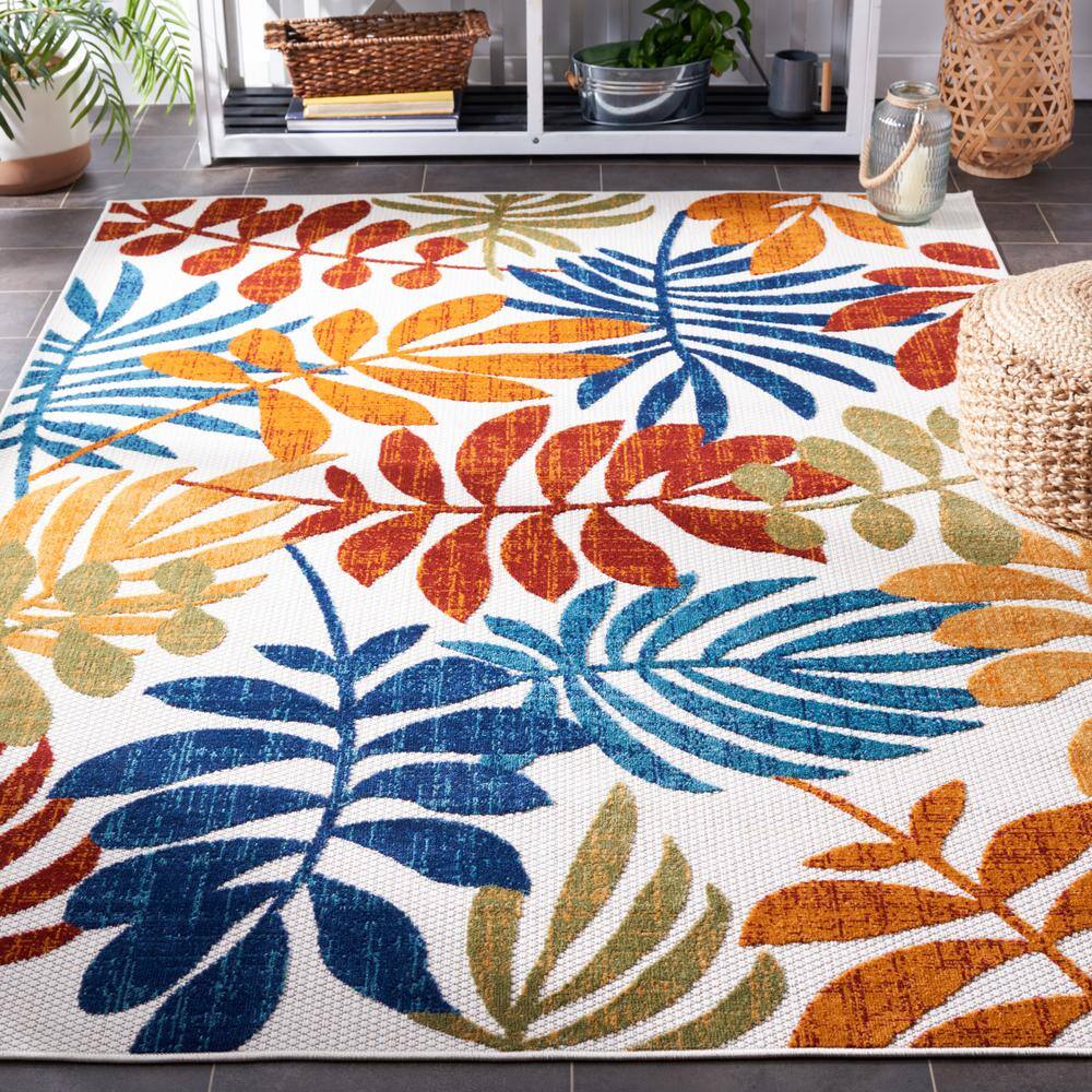 Red and Cream Floral Synthetic Indoor/Outdoor Area Rug