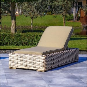 Anna White and Grey 1-Piece Wicker Aluminum Frame Outdoor Chaise Lounge with Grey Sunbrella Cushions