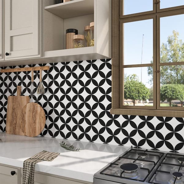 7.87" x 7.87" x 0.03" Black Vinyl Peel and Stick Backsplash Tile, Wall Tile for Kitchen (10-Pack/4.3 sq.ft.)
