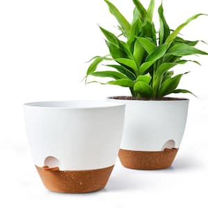 Plant Pot 12 in., White Plastic Self Watering for Indoor/Outdoor Plants with Drainage Hole, (2-Pack)