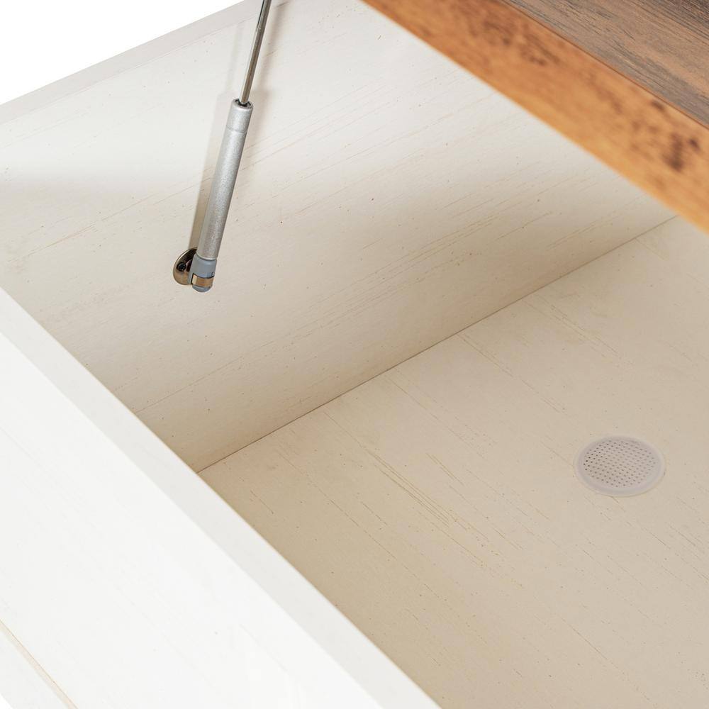Rustic White and Oak Lift-Top Storage Coffee Table