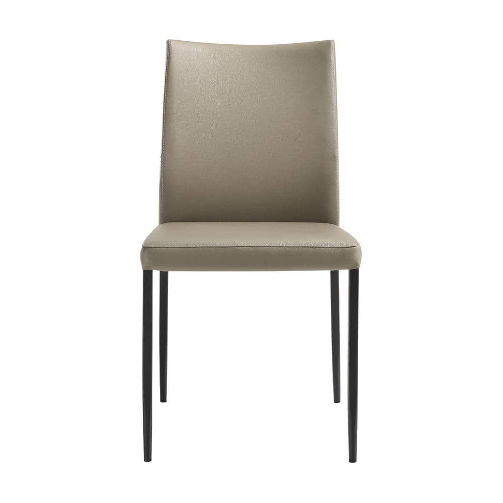 Brown Faux Leather Parsons Side Chair with Black Metal Legs