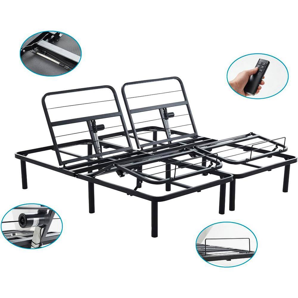 Full Size Black Metal Adjustable Bed Frame with Wireless Remote