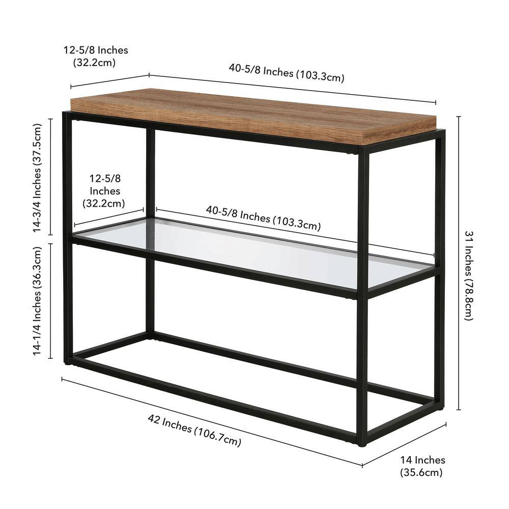 Hector Blackened Bronze and Rustic Oak Console Table with Glass Shelf
