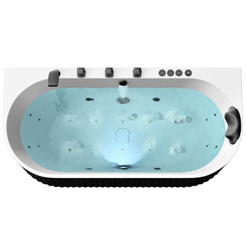 67'' Black and White Stone Resin Freestanding Oval Bathtub