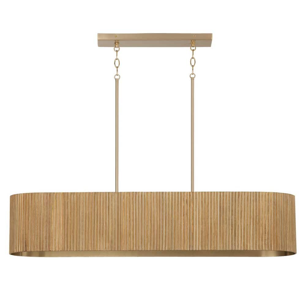 Donovan 5-Light Matte Brass and Handcrafted Fluted Mango Wood in White Wash Linear Chandelier with no bulbs included price history on PriceWatchPro