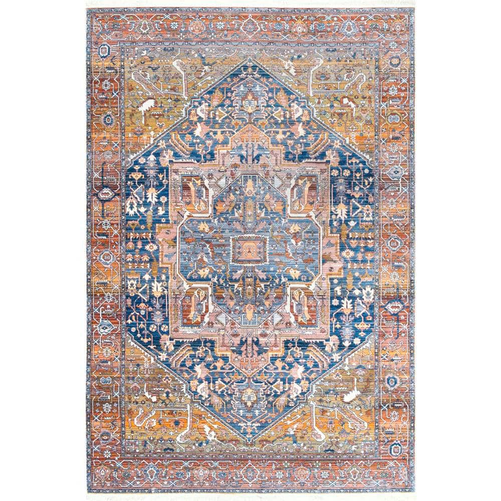 Ivory and Rust Medallion Synthetic Reversible Area Rug 3x5