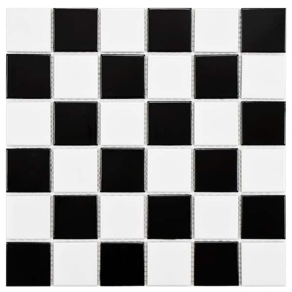 Merola Tile Boreal Quad Checker Black and White 11-7/8 in. x 11-7/8 in. x 6 mm Porcelain Mosaic Tile
