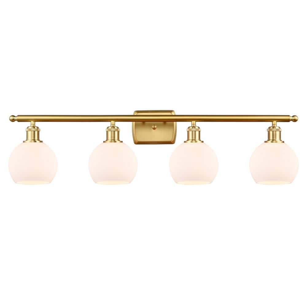 Athens 36 in. 4-Light Satin Gold Vanity Light with Glass Shade price history on PriceWatchPro