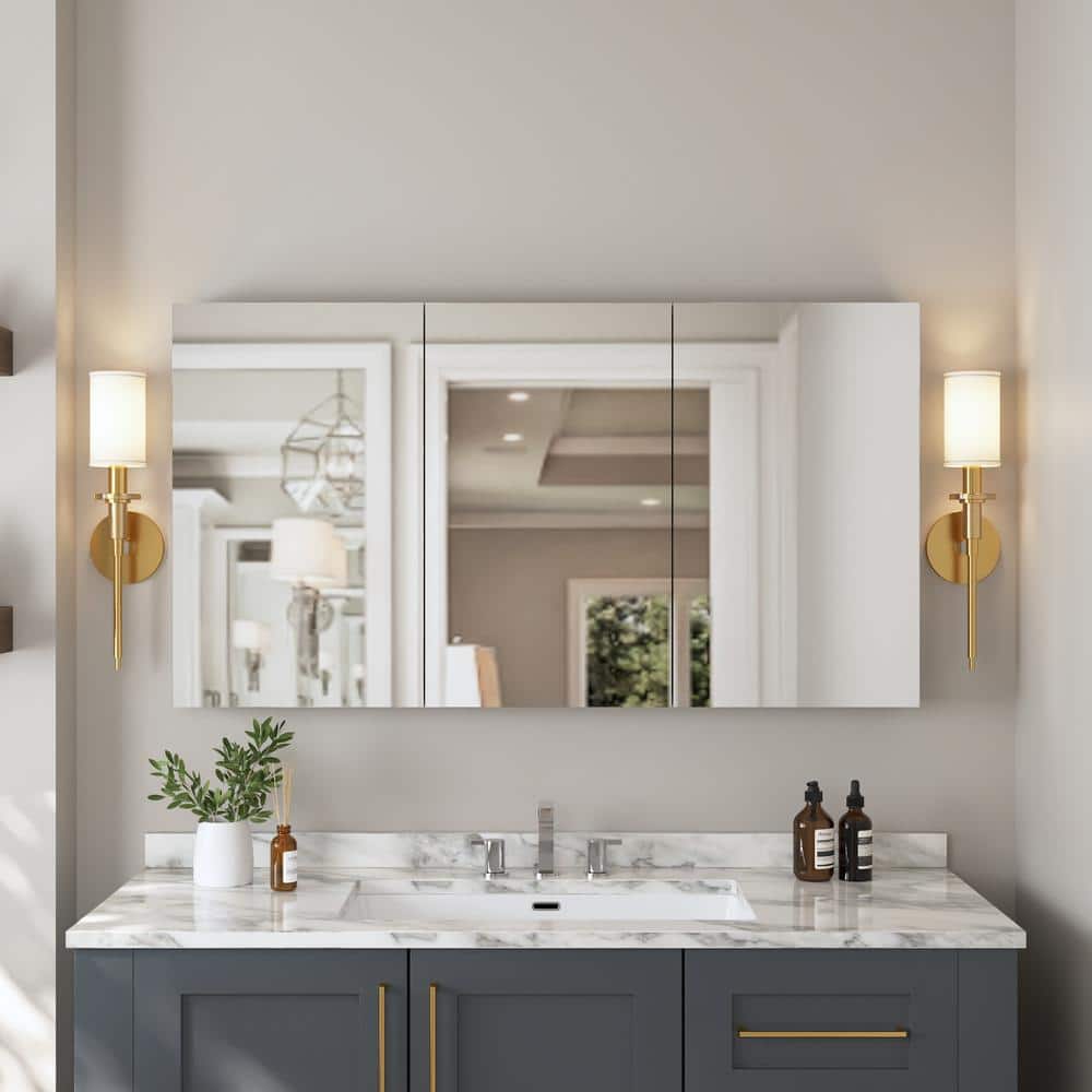 48'' Frameless Mirrored Three-Door Medicine Cabinet with Adjustable Shelves
