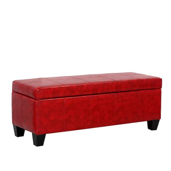 WESTINFURNITURE Medora Red Faux Leather Lift-Top Storage Ottoman Bench