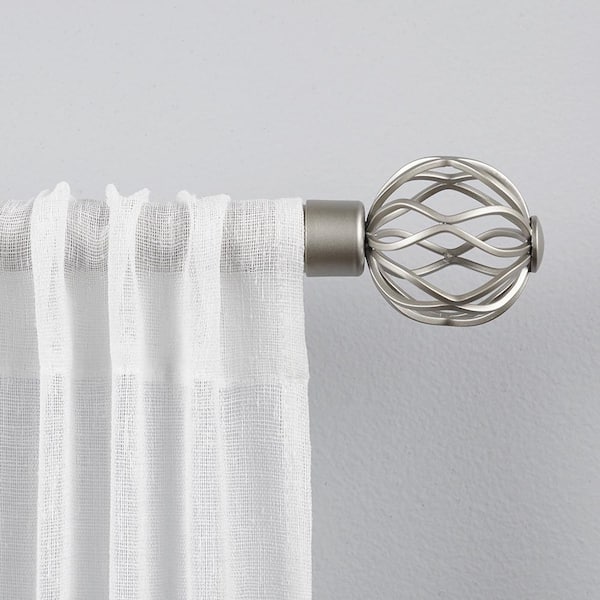 Ogee 66 in. - 120 in. Adjustable 1 in. Single Curtain Rod Kit in Matte Silver with Finial