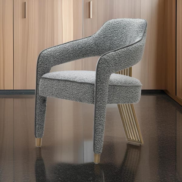 Benjara Gray and Gold Polyester Metal Legs Dining Armchair