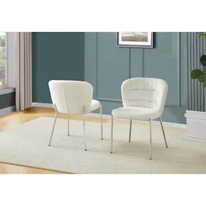 Orion Cream Fluffy Fabric Side Chair (Set of 2) with Chrome Plated Legs