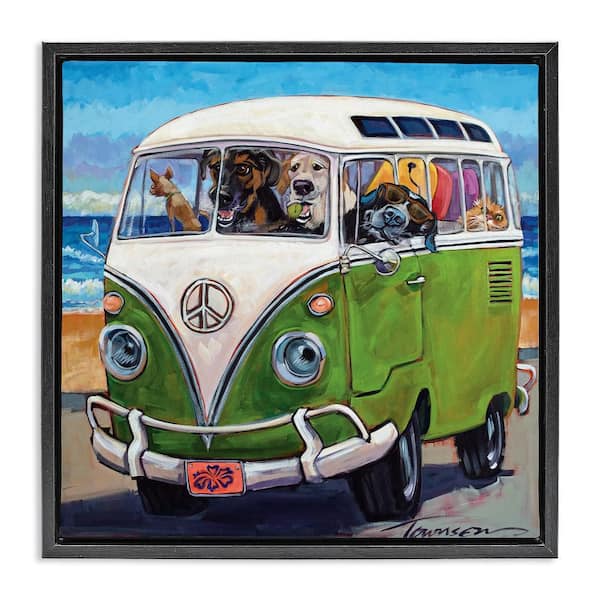 Stupell Industries Dogs Driving Retro Van by CR Townsend 1-Piece Black Floater Frame Animal Graphic Art Print 18 in. x 18 in.