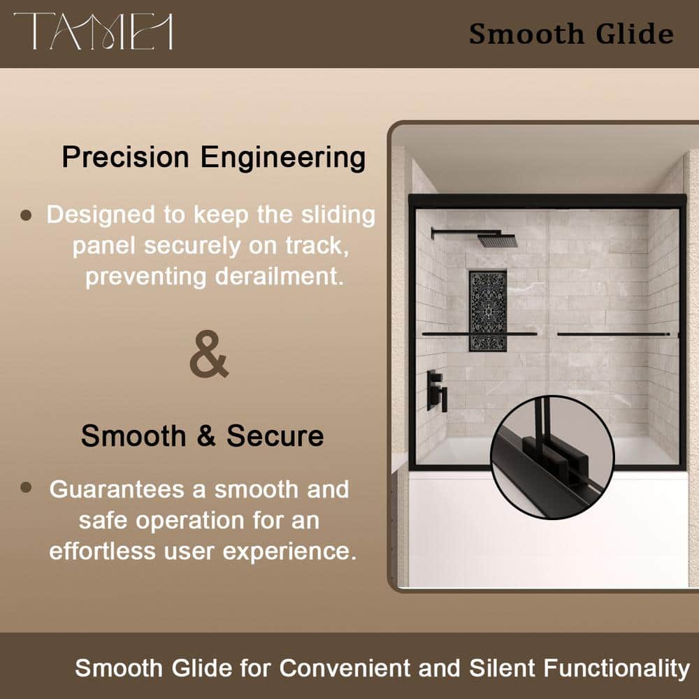 Matte Black Semi Frameless Sliding Tub Door with Clear Glass