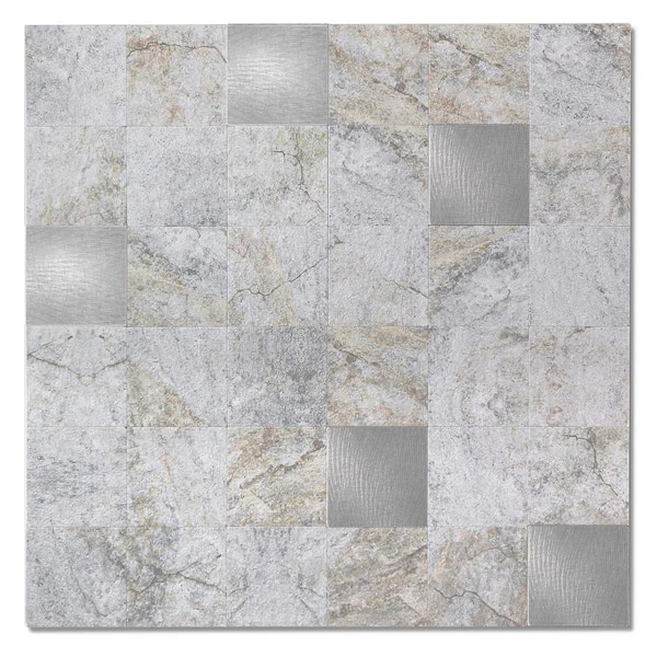 Yipscazo Peel and Stick Backsplash PVC Mixed Metal Sticker Wallpaper Smart Tile in Gary Stone (5 sq. ft./Sheets)