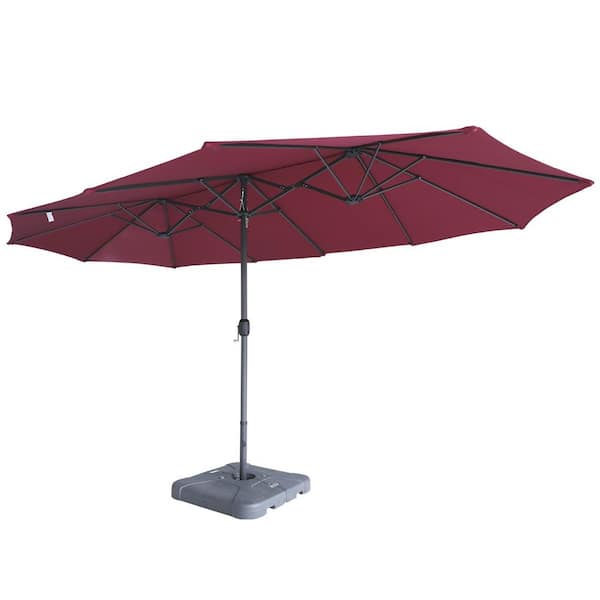 WELLFOR 15 ft. Iron Market Patio Umbrella in Wine