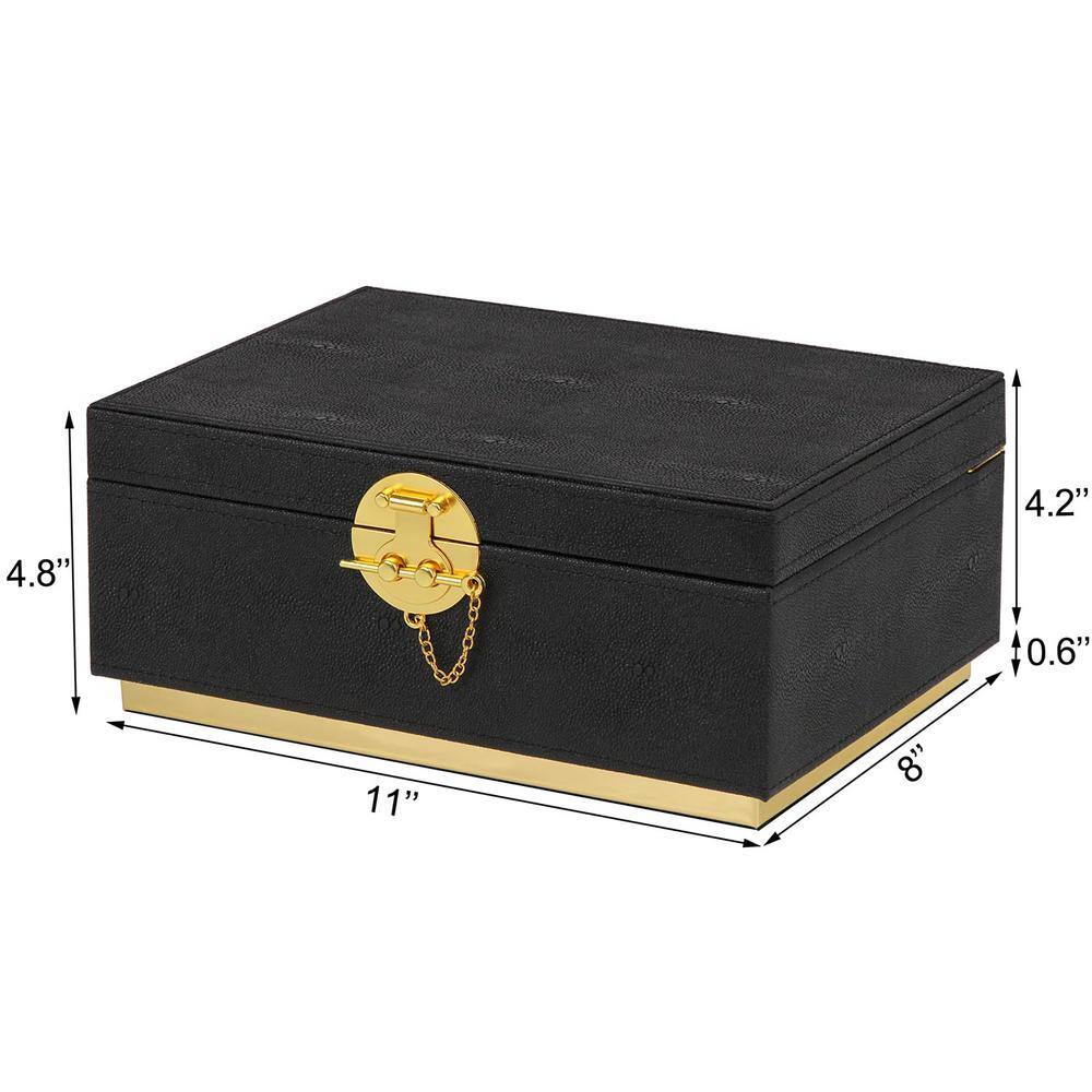 Elegant Black Faux Leather Rectangular Decorative Box with Gold Accents