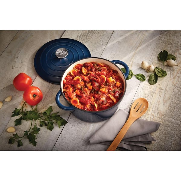 4 qt. Cast Iron Round Casserole Dish in Blue