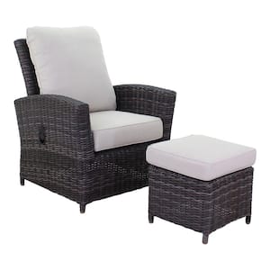 Chelshire Silver 2-Piece Aluminum Outdoor Set of 1 Recline Chair With Beige Cushions and 1 Ottoman