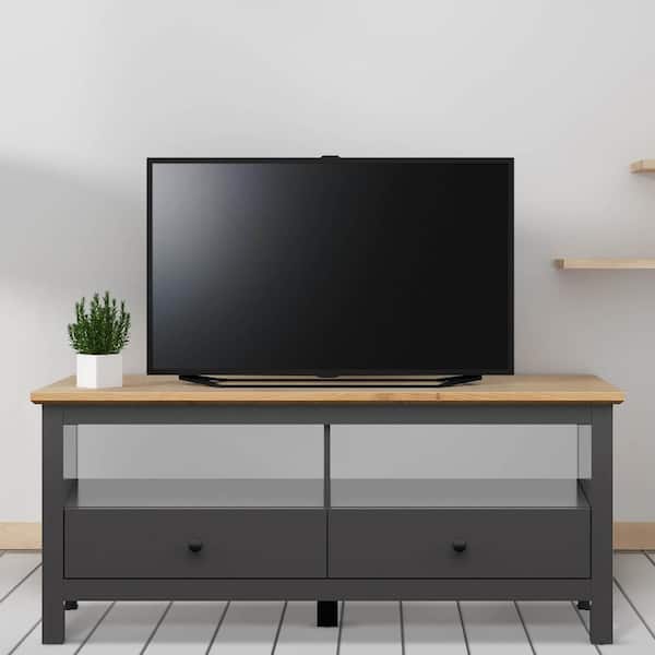 Lifestyle Solutions Henrick TV Stand in Dark Grey Finished Wood, Fits TVs up to 55 in.