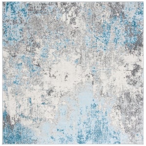 Tulum Gray/Blue Doormat 3 ft. x 3 ft. Square Abstract Rustic Area Rug