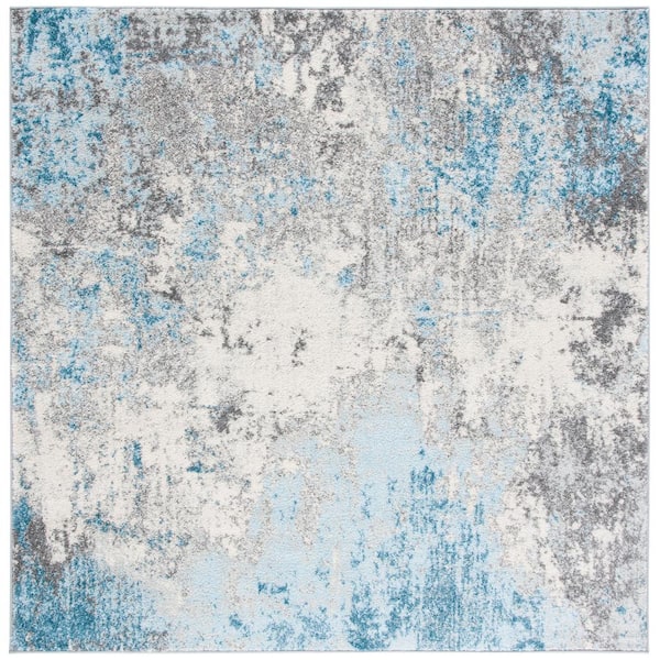 SAFAVIEH Tulum Gray/Blue 5 ft. x 5 ft. Square Abstract Rustic Area Rug