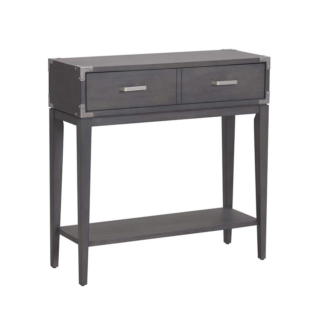 Tiny Gray Wood and Pewter Hallway Table with Storage