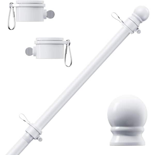 6 ft. Rustproof Stainless Steel Flagpole Tangle-Free Spinning Design for 3 x 5 Outdoor Flags, No Bracket Included, White