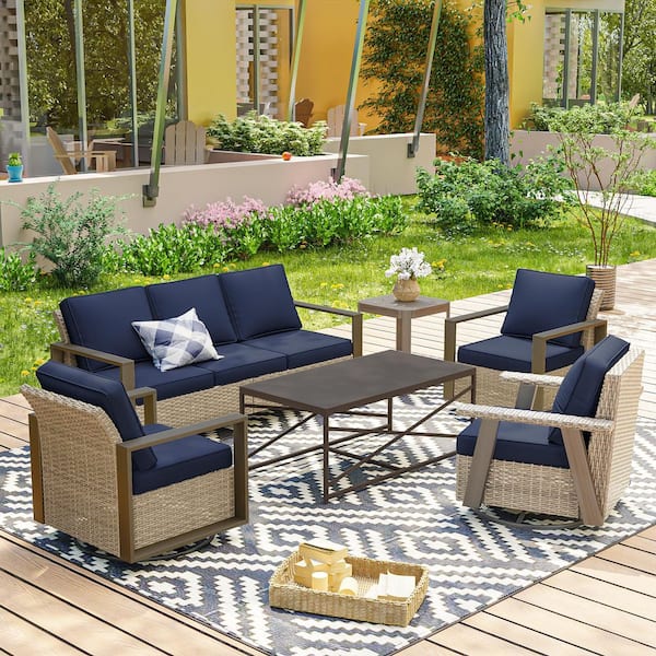 MeetLeisure New Mixed Series Brown 6-Piece Rattan Steel Outdoor