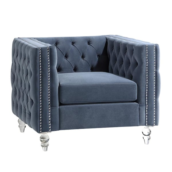 Lazzara Milo Dark Blue Velvet Arm Chair