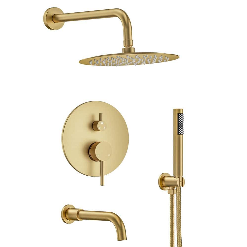 YAWWALK Double Handles 3-Spray 10 in. Wall Mount Shower Head Tub