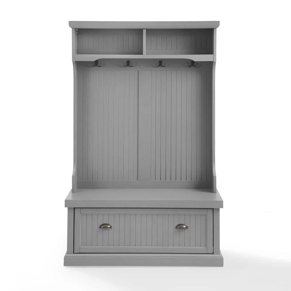 Distressed Gray Coastal Hall Tree with Storage and Hooks