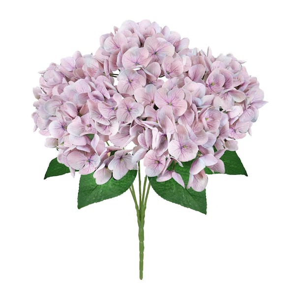 LIVING LUXURY 17 in. Natural Touch Dusty Lavender Artificial Hydrangea Flower Stem Bush Bouquet (Set of 2)