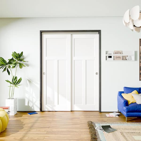 60 in. x 80 in. (Double 30 in.), T-Shaped MDF White Primed Wood Pre-Finished Door Slab with Bypass Hardware