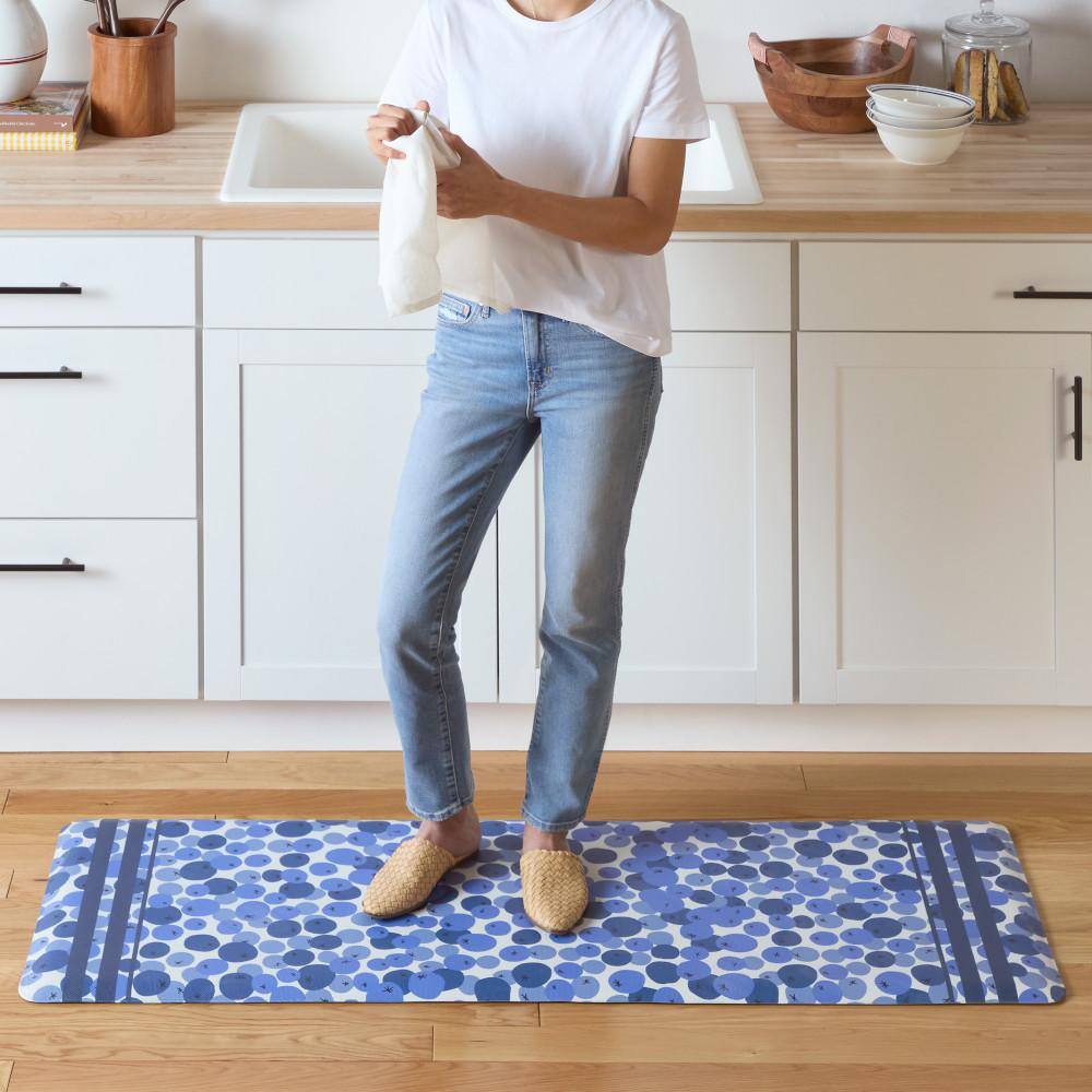 Blue and White PVC Anti-Fatigue Kitchen Runner Mat