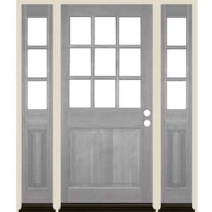 64 in. x 80 in. 9-Lite with Beveled Glass Left Hand Grey Stain Douglas Fir Prehung Front Door Double Sidelite
