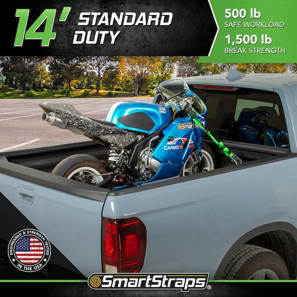 14 ft. Green CarbonX Ratchet Tie Down Straps with 500 lb. Safe Work Load - 4 pack