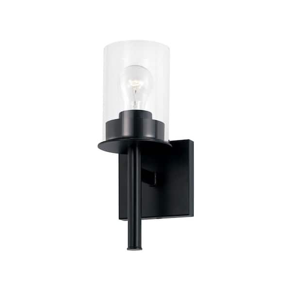 Mason 5 in. 1-Light Sconce in Matte Black with Clear Glass