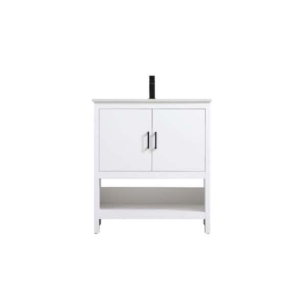 30 in. Single Sink White Bath Vanity with White Engineered Marble Top