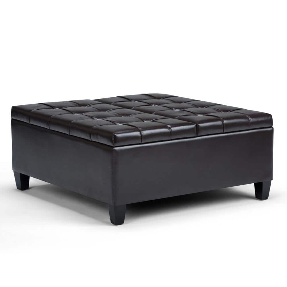 Harrison 36" Tanner's Brown Faux Leather Tufted Cocktail Ottoman