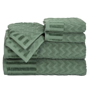 6-Piece Green Chevron Patterned Deluxe Plush Cotton Bath Towel Set