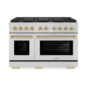 Autograph Edition 48 in. 8-Burner Freestanding Gas Range and Double Convection Oven in Stainless Steel and Polished Gold