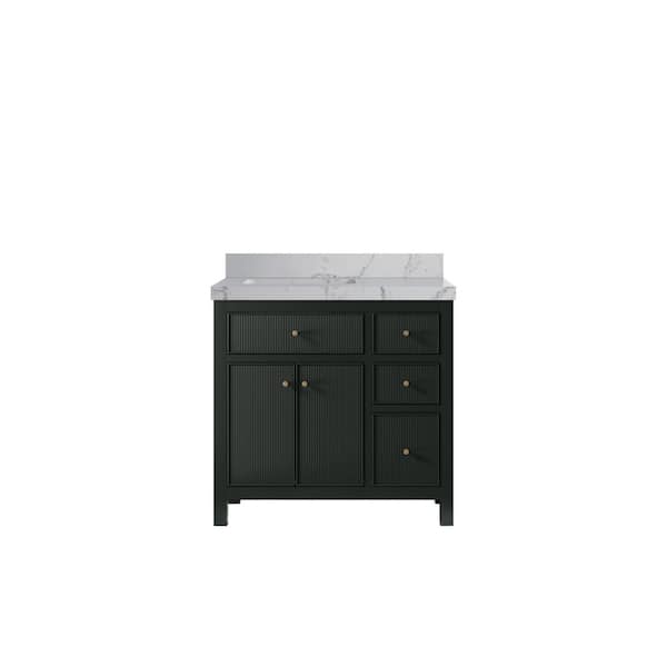 Willow Collections Sonoma 36 in. Left Sink Freestanding Dark Green Bath Vanity with Venatino Qt. Top Unassembled