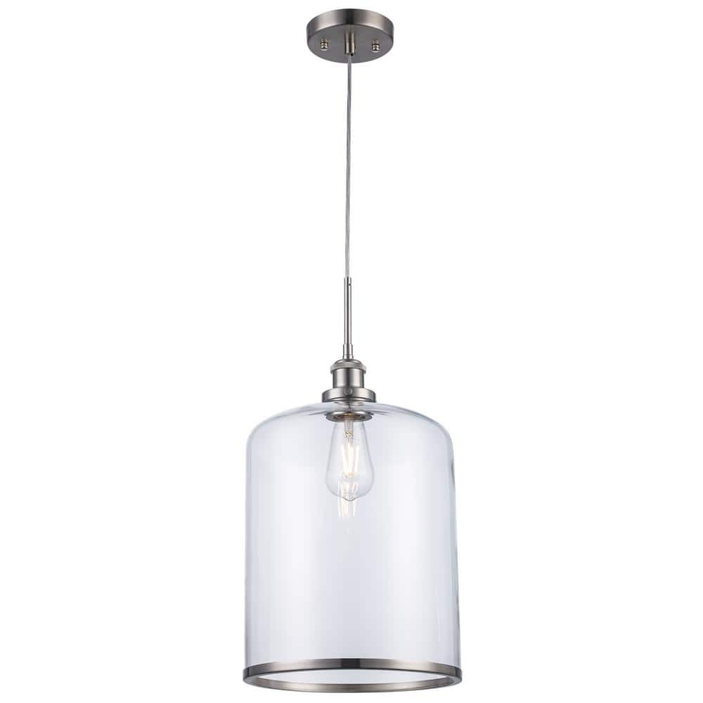 Bel Air Lighting Dorina 10.35 in. 1-Light Brushed Nickel Mini Pendant Light Fixture with Clear Glass Shade